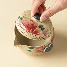 Load image into Gallery viewer, Hand Drawn Floral Ceramic Travel Tea Set with Pot and 3 Cups