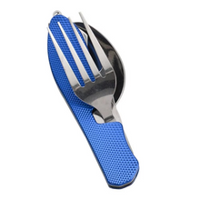 Load image into Gallery viewer, 4-in-1 Compact Travel Utensil Set – Knife, Fork, Spoon, and Bottle Opener Combo for Outdoor Adventures