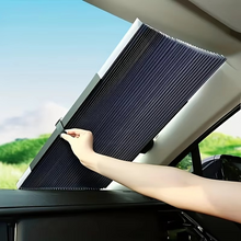 Load image into Gallery viewer, Retractable Car Windshield Sunshade Curtain Set – UV Reflective Front & Rear Auto Visor Cover