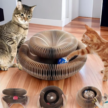Load image into Gallery viewer, Round Corrugated Cat Scratcher with Ball Toy and Climbing Frame