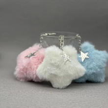 Load image into Gallery viewer, Fluffy Plush Star Keychain with Faux Rabbit Fur Pompon