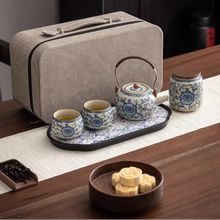 Load image into Gallery viewer, Blue and White Ceramic Kung Fu Tea Set with Tray for One or Two