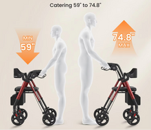 Load image into Gallery viewer, Premium Foldable Rollator Walker with Seat and 8" Wheels