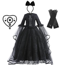 Load image into Gallery viewer, Girls Witch Queen Dress with Ruffle Trim and Decorative Pattern, Mid Calf Length All Vera Mart