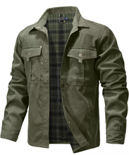 Load image into Gallery viewer, Mens Flannel Lined Western Shirt Jacket with Snap Buttons and Chest Pockets