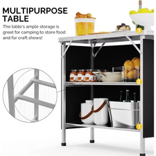 Load image into Gallery viewer, Portable 3-Tier Folding Bar Table with Black Skirt for Events and Indoor Use