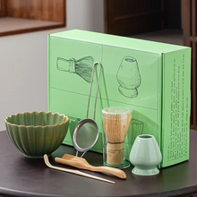 Load image into Gallery viewer, Japanese Matcha Tea Ceremony Set with Bamboo Whisk, Scoop, and Ceramic Bowl