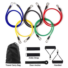 Load image into Gallery viewer, 11-Piece TPE Resistance Band Set with Handles, Door Anchor, Ankle Straps, Carry Bag
