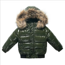 Load image into Gallery viewer, Kids Waterproof Down Parka with Real Fur Hood, Shiny Thick Winter Coat for Girls and Boys 1–8 Years