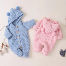 Load image into Gallery viewer, Cozy Knit Hooded Baby Romper with Adorable Bear Ears