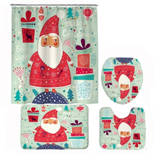 Load image into Gallery viewer, Christmas Bathroom Set with Shower Curtain, Non-Slip Bath Mat, Toilet Lid Cover, and Rug – Santa, Bear, and Snowman Winter Design