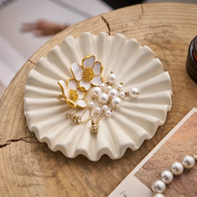 Load image into Gallery viewer, Elegant Ceramic Jewelry Tray with Ruffled Edge Decorative Organizer for Home