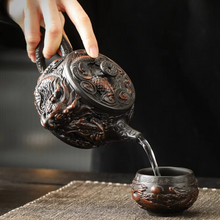 Load image into Gallery viewer, Hand Painted Purple Clay Dragon Teapot with Antique Relief Carving