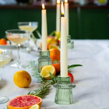 Load image into Gallery viewer, Glass Taper Candle Holder Boho Ribbed Glass Votive for Table Centerpiece and Home Décor