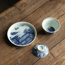 Load image into Gallery viewer, Chinese Kung Fu Ceramic Tea Set with Gaiwan and Blue White Sancai Cups