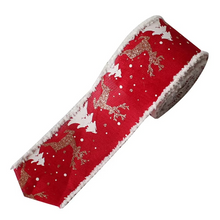 Load image into Gallery viewer, Classic Christmas Burlap Swirl Ribbon With Wired Edge for Tree, Wreaths and Gift Wrapping