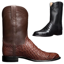 Load image into Gallery viewer, Men's Mid-Calf Western Cowboy Motorcycle Boots – Retro Alligator Pattern PU Leather