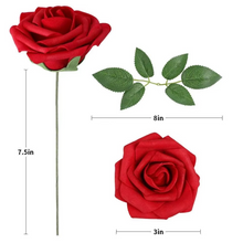 Load image into Gallery viewer, Realistic Red Artificial Roses with Stems (Pack of 25/10)