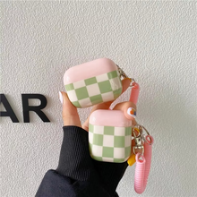 Load image into Gallery viewer, Checkerboard Lattice AirPods Case with Bling Bracelet Chain