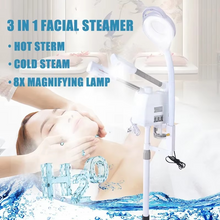 Load image into Gallery viewer, Professional 3 in 1 Facial Steamer with Hot Cold Nano Ionic Mist and LED Magnifying Lamp for Spa and Home Use