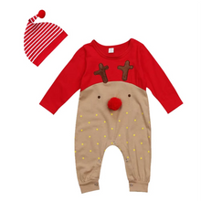 Load image into Gallery viewer, Christmas Reindeer Baby Bodysuit and Hat Set
