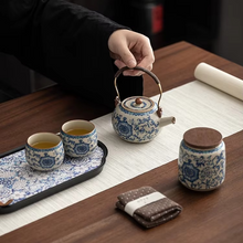 Load image into Gallery viewer, Blue and White Ceramic Kung Fu Tea Set with Tray for One or Two