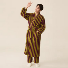 Load image into Gallery viewer, Winter Fleece Long Bathrobe with Modern Striped Design