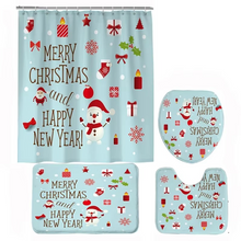 Load image into Gallery viewer, Christmas Bathroom Set with Shower Curtain, Non-Slip Bath Mat, Toilet Lid Cover, and Rug – Santa, Bear, and Snowman Winter Design