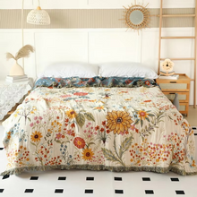 Load image into Gallery viewer, Cotton Gauze Reversible Blanket with Rural Floral Design