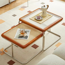 Load image into Gallery viewer, Retro Rattan Coffee Table with Glass Top for Living Room