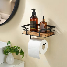 Load image into Gallery viewer, Wall Mounted Toilet Paper Holder with Solid Wood Shelf