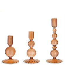 Load image into Gallery viewer, Elegant 3 Piece Glass Candlestick Holder Set for Table and Home Décor