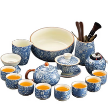 Load image into Gallery viewer, Elegant Floral Ceramic Kung Fu Tea Set with Teapot, Gaiwan, and Teacups
