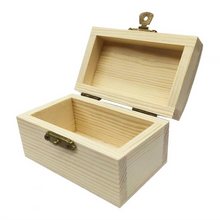 Load image into Gallery viewer, DIY Pine Wood Treasure Chest Box with Hinged Lid and Locking Clasp
