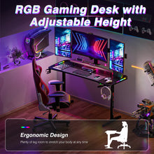 Load image into Gallery viewer, Adjustable Height Gaming Desk, Computer Standing Desk with RGB LED Lights, Black