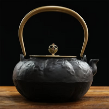 Load image into Gallery viewer, Handmade Cast Iron Enamel Teapot for Fireplace or Stovetop Brewing