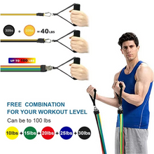 Load image into Gallery viewer, 11-Piece TPE Resistance Band Set with Handles, Door Anchor, Ankle Straps, Carry Bag