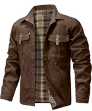 Load image into Gallery viewer, Mens Flannel Lined Western Shirt Jacket with Snap Buttons and Chest Pockets