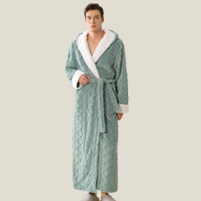 Load image into Gallery viewer, Jacquard Hooded Plush Warm Bathrobe, Soft Fleece Robe for Cozy Comfort