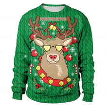 Load image into Gallery viewer, Reindeer and Snowman 3D Print Mens Long Sleeve Christmas Sweatshirt