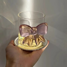 Load image into Gallery viewer, Elegant Pink Bow Glass Cup with Handle, Heat-Resistant High Borosilicate Dessert Bowl