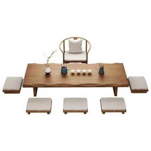 Load image into Gallery viewer, Japanese Tea Table Set, Solid Pine Wood Tatami Chabudai Low Coffee Table with Floor Chair Combo