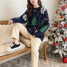 Load image into Gallery viewer, Womens Color Block Sweater with Snowflake Pattern and Crew Neckline, Holiday Knit Pullover