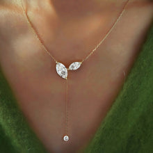 Load image into Gallery viewer, Moissanite Marquise Lariat Necklace with Sterling Silver Tassel and Adjustable Drop, D Color VVS1