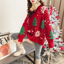 Load image into Gallery viewer, Womens Color Block Sweater with Snowflake Pattern and Crew Neckline, Holiday Knit Pullover