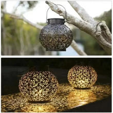 Load image into Gallery viewer, Outdoor Solar LED Lantern Light with Hollow Wrought Iron Design for Garden and Yard Decoration
