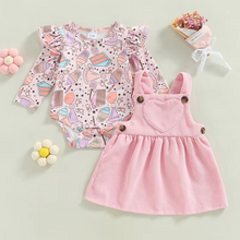 Load image into Gallery viewer, Baby Girl Ice Cream Print Romper and Corduroy Heart Dress Set