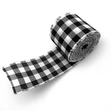 Load image into Gallery viewer, Christmas Plaid Linen Craft Ribbon, Red and Green Snowflake Design, 6.5 Yard Roll
