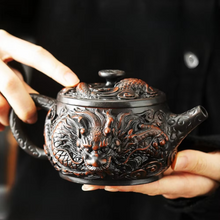 Load image into Gallery viewer, Hand Painted Purple Clay Dragon Teapot with Antique Relief Carving