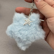 Load image into Gallery viewer, Fluffy Plush Star Keychain with Faux Rabbit Fur Pompon